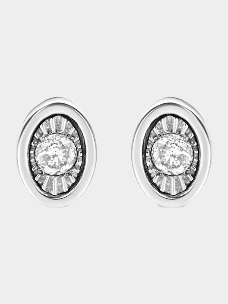 .925 Sterling Silver 1/10 Cttw Miracle-Set Diamond Oval Shape Stud Earrings - White