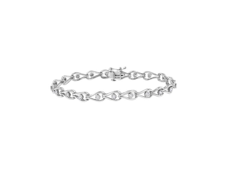 .925 Sterling Silver 1/10 Cttw Miracle-Set Diamond Pear Shape and Bezel Link Bracelet - White