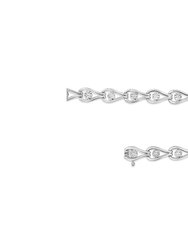 .925 Sterling Silver 1/10 Cttw Miracle-Set Diamond Pear Shape and Bezel Link Bracelet