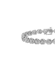 .925 Sterling Silver 1/10 cttw Miracle-Set Round-Cut Diamond "X" Link Tennis Bracelet - White