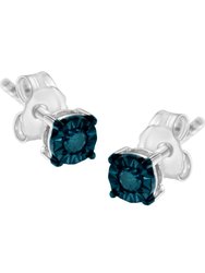 .925 Sterling Silver 1/10 Cttw Round Brilliant-Cut Blue Diamond Miracle-Set Stud Earrings - White
