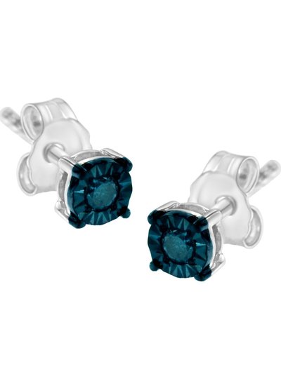 Haus of Brilliance .925 Sterling Silver 1/10 Cttw Round Brilliant-Cut Blue Diamond Miracle-Set Stud Earrings product