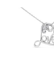 .925 Sterling Silver 1/10 Cttw Round Brilliant-Cut Diamond Accented Open Heart with Love 18" Pendant Necklace - White