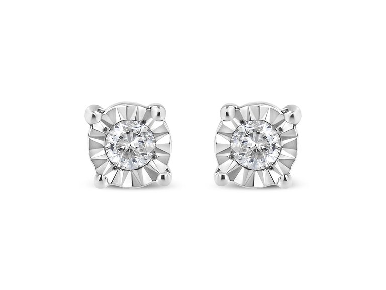 .925 Sterling Silver 1/10 Cttw Round Brilliant-Cut Diamond Miracle-Set Stud Earrings - White