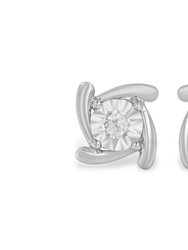 .925 Sterling Silver 1/10 Cttw Round Brilliant-Cut Near Colorless Diamond Miracle-Set Square Pinwheel Stud Earrings - Silver