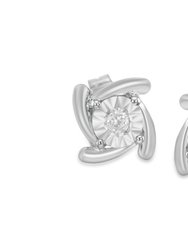 .925 Sterling Silver 1/10 Cttw Round Brilliant-Cut Near Colorless Diamond Miracle-Set Square Pinwheel Stud Earrings