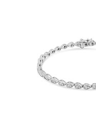 .925 Sterling Silver 1/10 Cttw Round-Cut Diamond Pear Link 7.25" Bracelet