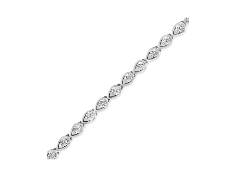 .925 Sterling Silver 1/10 Cttw Round-Cut Diamond Pear Link 7.25" Bracelet