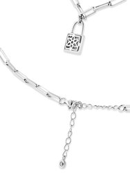 .925 Sterling Silver 1/10 Cttw Round Diamond Lock Pendant 18" Paperclip Chin Necklace