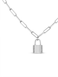 .925 Sterling Silver 1/10 Cttw Round Diamond Lock Pendant 20" Paperclip Chin Necklace - H-I Color, SI1-SI2 Clarity - White