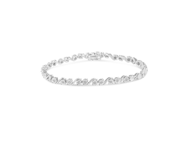 .925 Sterling Silver 1/10 Cttw Round Diamond "S" Link Miracle Plate Tennis Bracelet