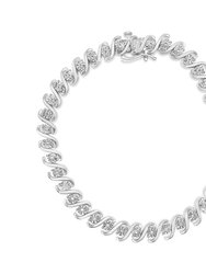 .925 Sterling Silver 1/10 Cttw Round Miracle-Set Diamond "S" Tennis Bracelet - I-J Color, I2-I3 Clarity - 7.25" - Silver