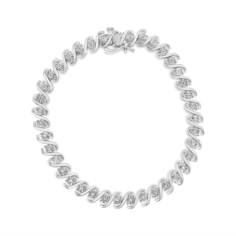 .925 Sterling Silver 1/10 Cttw Round Miracle-Set Diamond "S" Tennis Bracelet - I-J Color, I2-I3 Clarity - 7.25" - Silver
