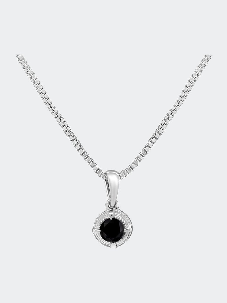 .925 Sterling Silver 1/10 Cttw Treated Diamond Solitaire 18" Milgrain Pendant Necklace - Black