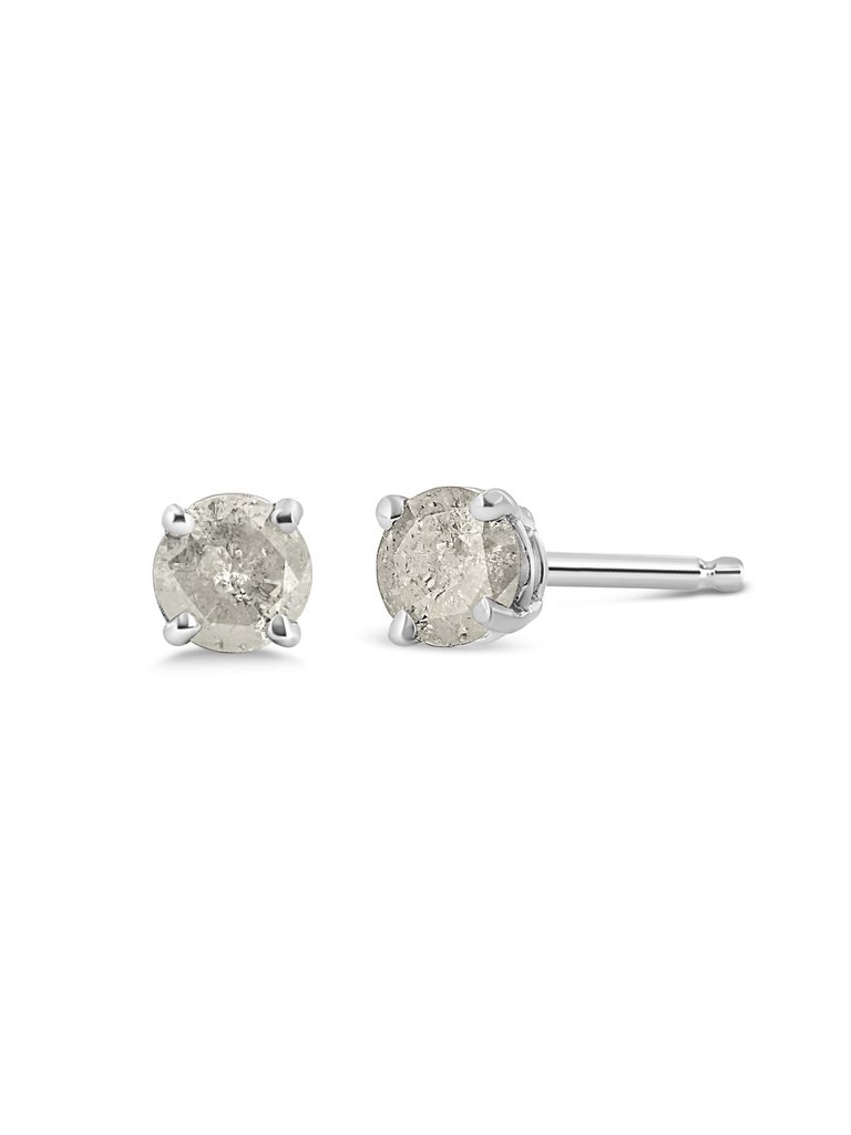 .925 Sterling Silver 1/2 Cttw 4-Prong Round-cut "Salt and Pepper" Diamond Classic Stud Earrings - Silver