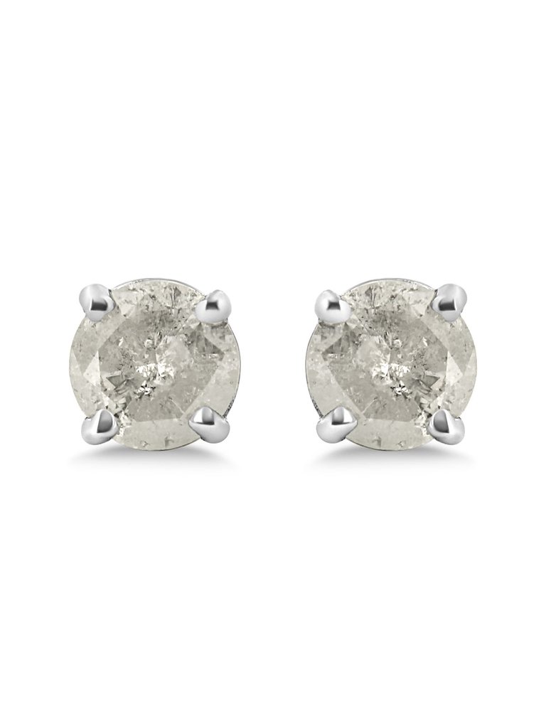 .925 Sterling Silver 1/2 Cttw 4-Prong Round-cut "Salt and Pepper" Diamond Classic Stud Earrings