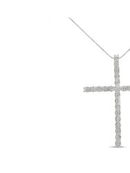 .925 Sterling Silver 1/2 Cttw Brilliant Cut Diamond Miracle-Set Cross 18" Unisex Pendant Necklace - Sterling Silver