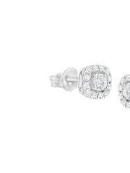 .925 Sterling Silver 1/2 cttw Brilliant Round-Cut Diamond Solitaire with Halo Stud Earring