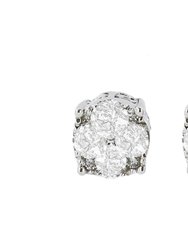 .925 Sterling Silver 1/2 Cttw Cttw Prong Set Lab-Grown Round Diamond Cluster Stud Earring