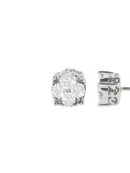 .925 Sterling Silver 1/2 Cttw Cttw Prong Set Lab-Grown Round Diamond Cluster Stud Earring