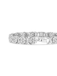 .925 Sterling Silver 1/2 Cttw Diamond 7 Stone Floral Cluster Link Bracelet - I-J Color, I2-I3 Clarity - 7.25"