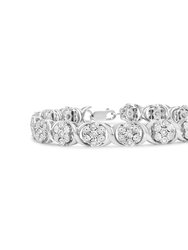 .925 Sterling Silver 1/2 Cttw Diamond 7 Stone Floral Cluster Link Bracelet - I-J Color, I2-I3 Clarity - 7.25" - Silver