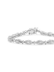 .925 Sterling Silver 1/2 Cttw Diamond Alternating Marquise And Starburst Shaped Link Bracelet - I-J Color, I2-I3 Clarity - 7.25" - Silver