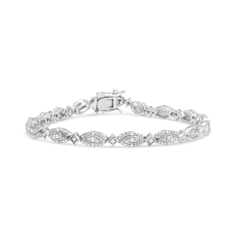 .925 Sterling Silver 1/2 Cttw Diamond Alternating Marquise And Starburst Shaped Link Bracelet - I-J Color, I2-I3 Clarity - 7.25" - Silver