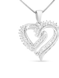 .925 Sterling Silver 1/2 Cttw Diamond Double Row Openwork Heart Pendant 18" Necklace - Silver