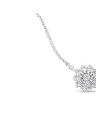 .925 Sterling Silver 1/2 Cttw Diamond Miracle Set Flower Cluster Pendant Necklace with Cable Chain - White