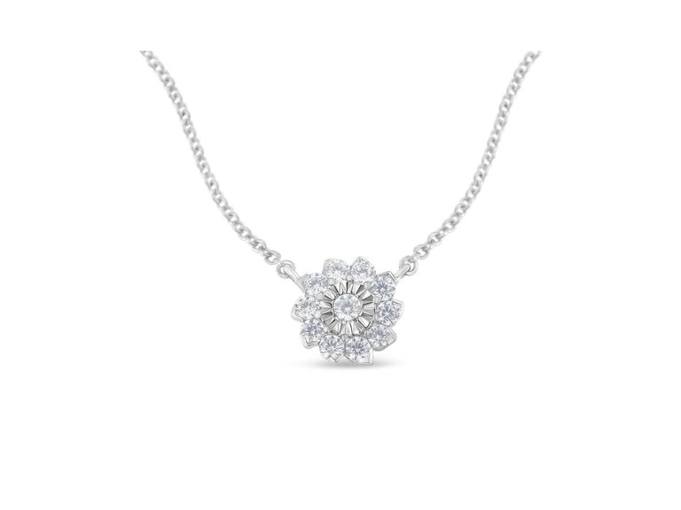 .925 Sterling Silver 1/2 Cttw Diamond Miracle Set Flower Cluster Pendant Necklace with Cable Chain - White