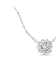 .925 Sterling Silver 1/2 Cttw Diamond Miracle Set Flower Cluster Pendant Necklace with Cable Chain