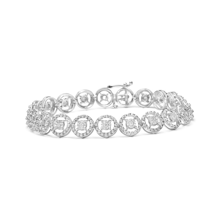 .925 Sterling Silver 1/2 Cttw Diamond Nested Circle Miracle Set Open Wheel 7.25" Fashion Link Bracelet - I-J Color, I3 Clarity - Silver