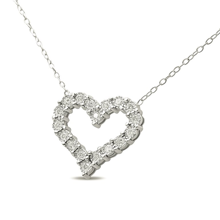 .925 Sterling Silver 1/2 Cttw Diamond Open Heart 18" Pendant Necklace - I-J Color, I2-I3 Clarity