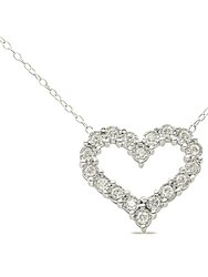 .925 Sterling Silver 1/2 Cttw Diamond Open Heart 18" Pendant Necklace - I-J Color, I2-I3 Clarity - White