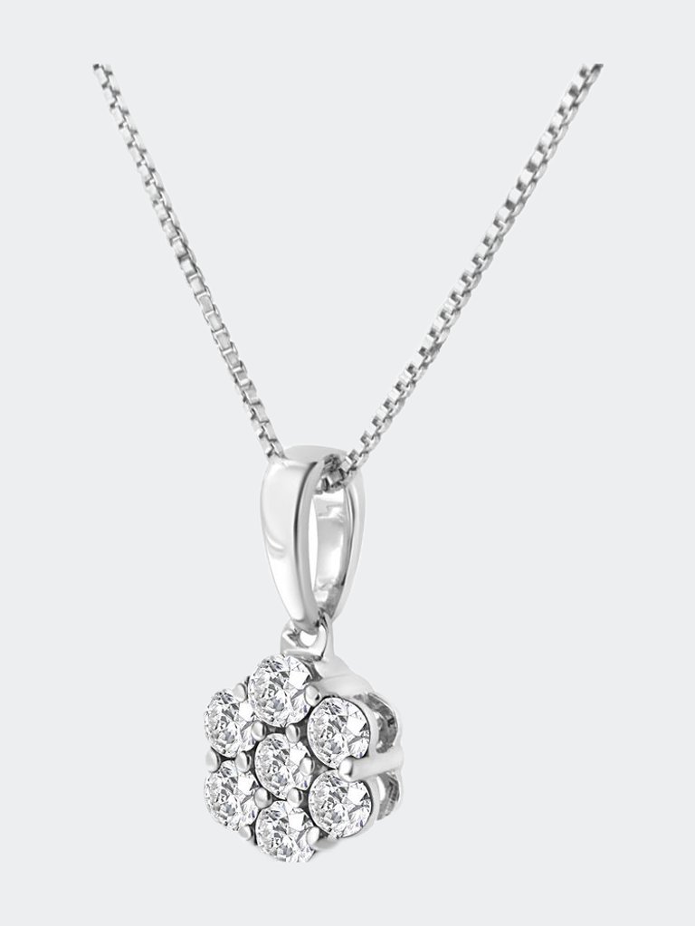 .925 Sterling Silver 1/2 Cttw Lab-Grown Diamond 7 Stone Floral Cluster 18" Pendant Necklace