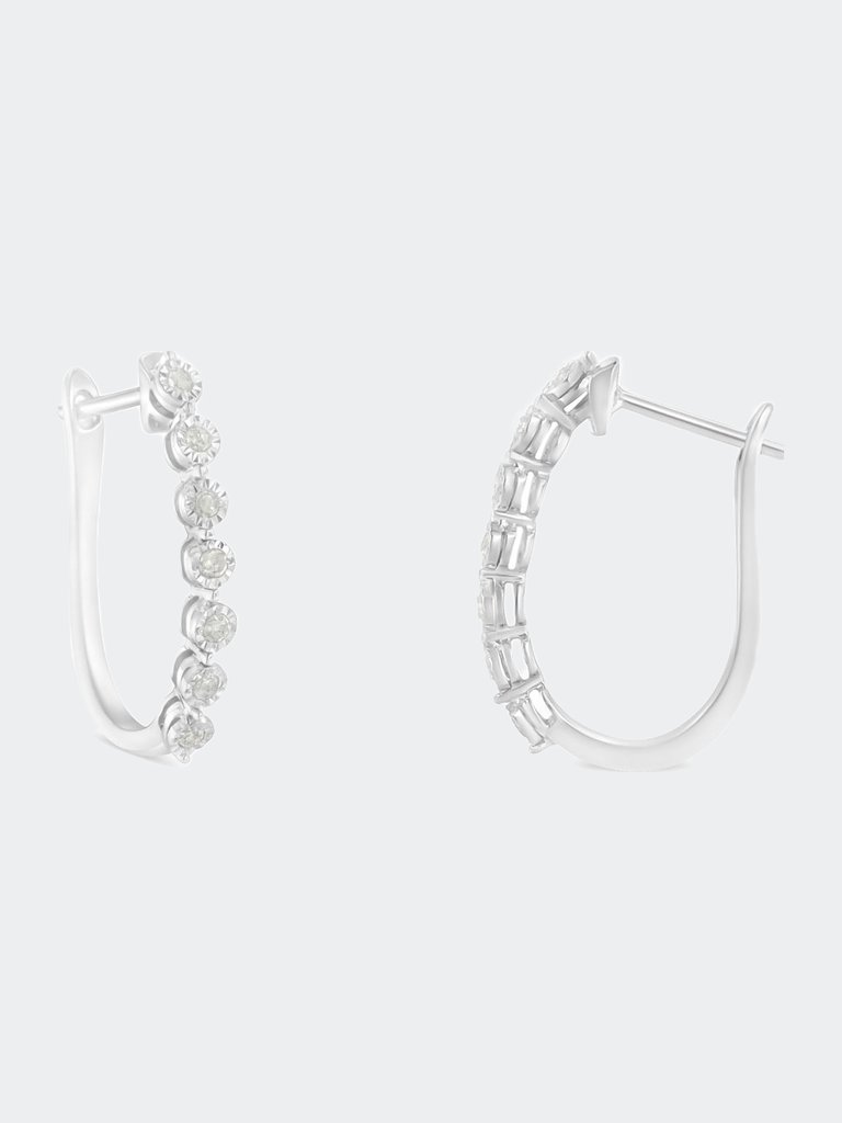 .925 Sterling Silver 1/2 Cttw Miracle-Set Diamond 7 Stone Hoop Earrings
