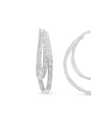 .925 Sterling Silver 1/2 Cttw Miracle-Set Diamond Double Hoop With Latchback Earrings
