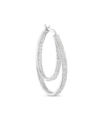 .925 Sterling Silver 1/2 Cttw Miracle-Set Diamond Double Hoop With Latchback Earrings - White