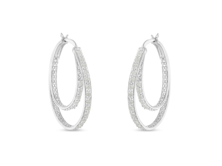 .925 Sterling Silver 1/2 Cttw Miracle-Set Diamond Double Hoop With Latchback Earrings - White