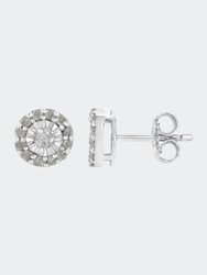.925 Sterling Silver 1/2 Cttw Miracle-Set Round Diamond Halo Stud Earrings