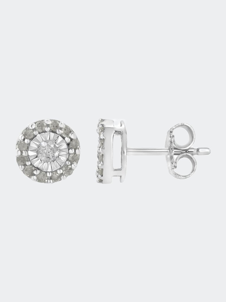 .925 Sterling Silver 1/2 Cttw Miracle-Set Round Diamond Halo Stud Earrings