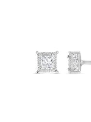 .925 Sterling Silver 1/2 Cttw Princess-cut Diamond Stud Earring
