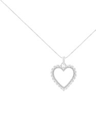 .925 Sterling Silver 1/2 Cttw Prong Set Diamond Encrusted Open Heart 18" Pendant Necklace - I-J Color, I1-I2 Clarity