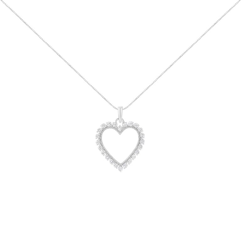 .925 Sterling Silver 1/2 Cttw Prong Set Diamond Encrusted Open Heart 18" Pendant Necklace - I-J Color, I1-I2 Clarity