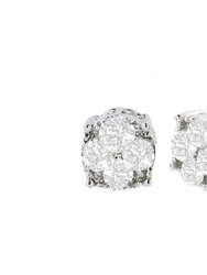 .925 Sterling Silver 1/2 cttw Prong Set Round-Cut Diamond Cluster Stud Earring - White
