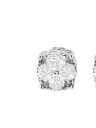 .925 Sterling Silver 1/2 cttw Prong Set Round-Cut Diamond Cluster Stud Earring