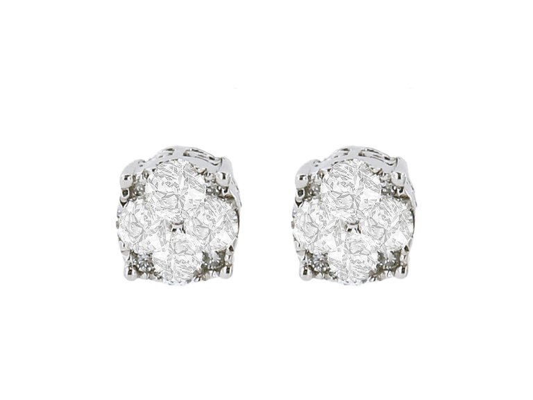 .925 Sterling Silver 1/2 cttw Prong Set Round-Cut Diamond Cluster Stud Earring