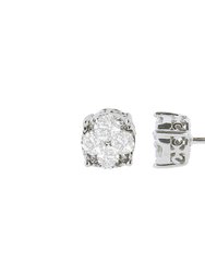 .925 Sterling Silver 1/2 cttw Prong Set Round-Cut Diamond Cluster Stud Earring