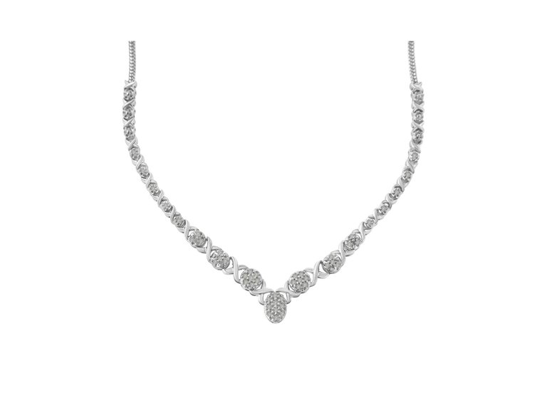 .925 Sterling Silver 1/2 cttw Prong Set Round Diamond Graduated Cluster 18" Statement Necklace - Sterling silver